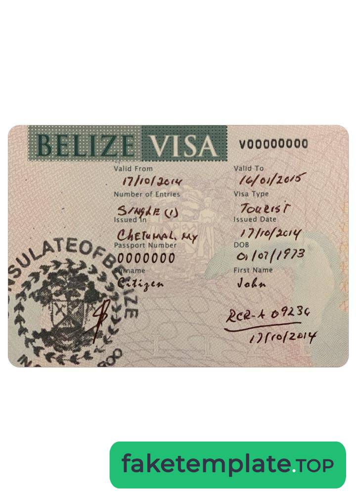 Feature of fake BELIZE visa example (2)